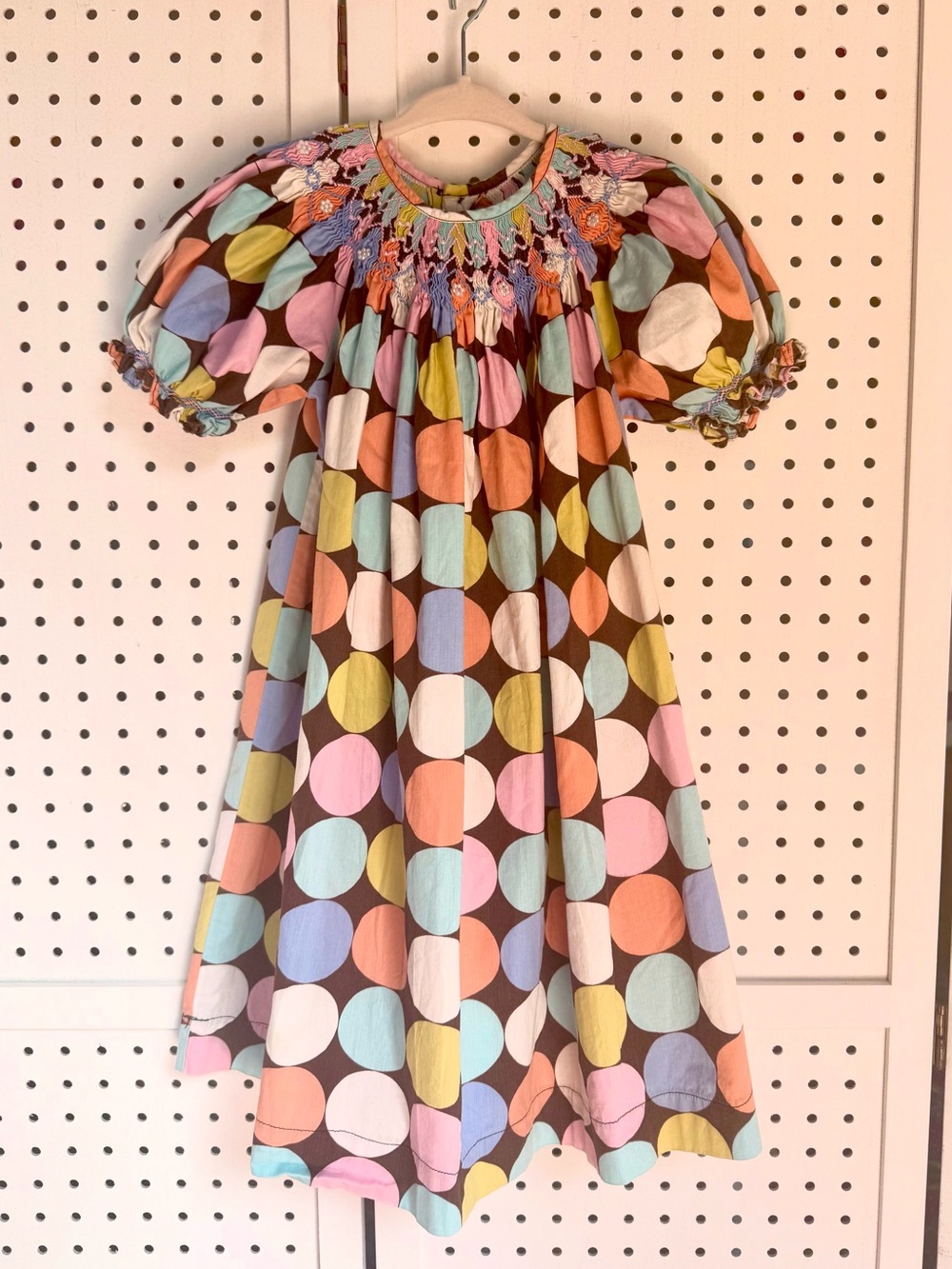 Mom & Me 2T Vintage Polka Dot Smocked Bishop Dress Pastel Pearl Accents